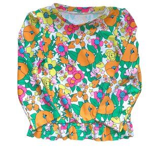 Circo Rash guard Bright Flowers Orange Pink 4T 70s inspired Ruffle